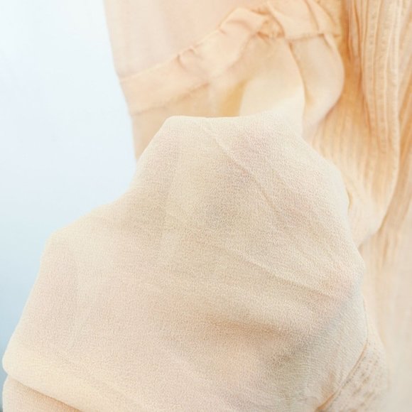 SWILDENS Dress Peach Orange Shift Mini 1 XS Ruffle Pleated‎ Sheer Raglan Solid - Picture 5 of 10